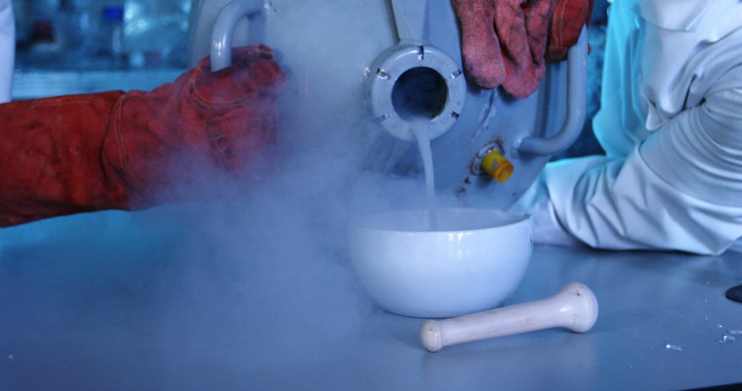 Scientist Handling Liquid Nitrogen in Laboratory - Free Images, Stock Photos and Pictures on Pikwizard.com