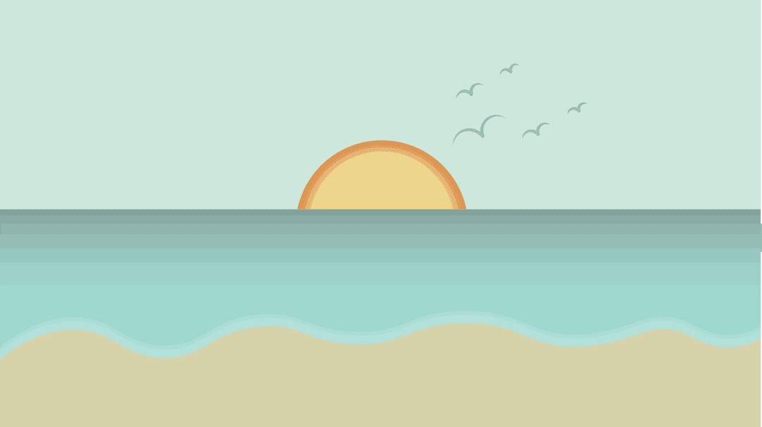 Digital Sunset Over Ocean with Waves on Transparent Background