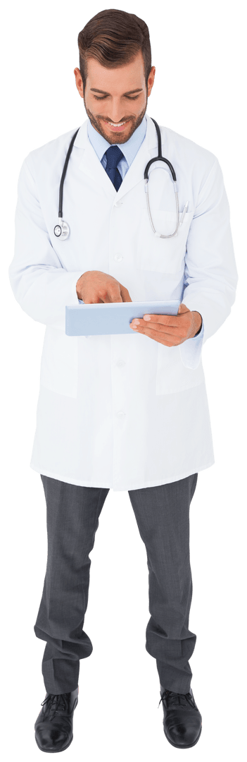 Transparent Image of Doctor Using Tablet with Smart Look