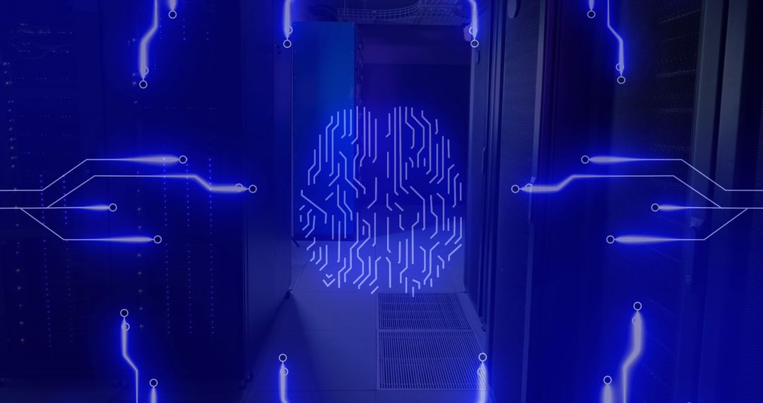 Digital Brain Circuitry in Server Room for AI and Networking