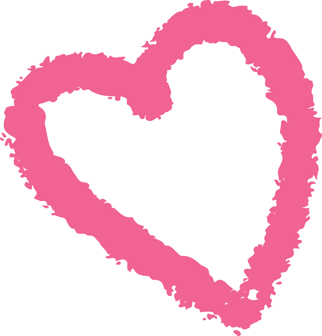 Pink Heart Outline on Transparent Background in Brushstroke Style