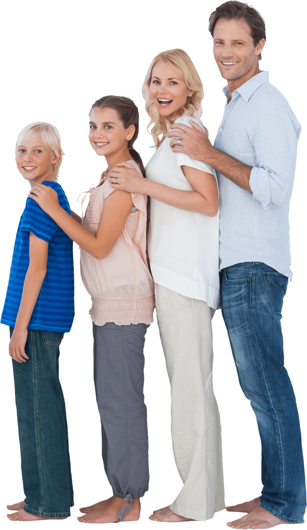 Happy Family Standing in Line Smiling Transparent Background