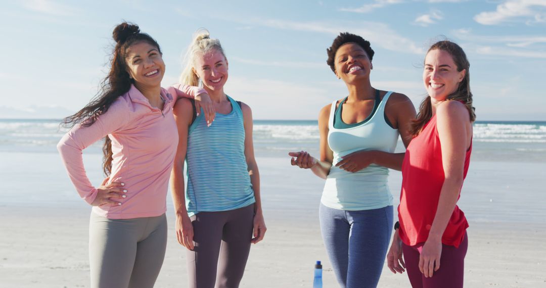 Diverse Group of Women Enjoying Beach Workout - Free Images, Stock Photos and Pictures on Pikwizard.com