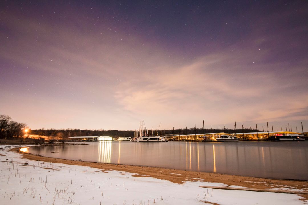 Winter Evening Over Peaceful Marina under Starry Sky - Free Images, Stock Photos and Pictures on Pikwizard.com