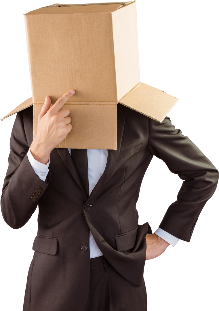 Transparent Anonymous Businessman with Cardboard Box on Head Pointing - Download Free Stock Images Pikwizard.com