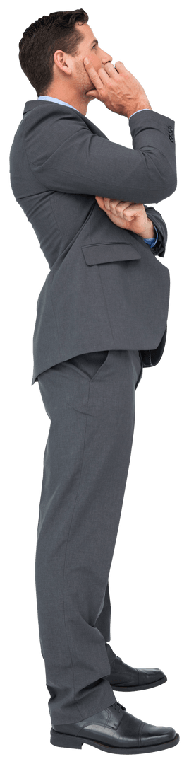 Transparent Image of Pensive Caucasian Businessman in Suit