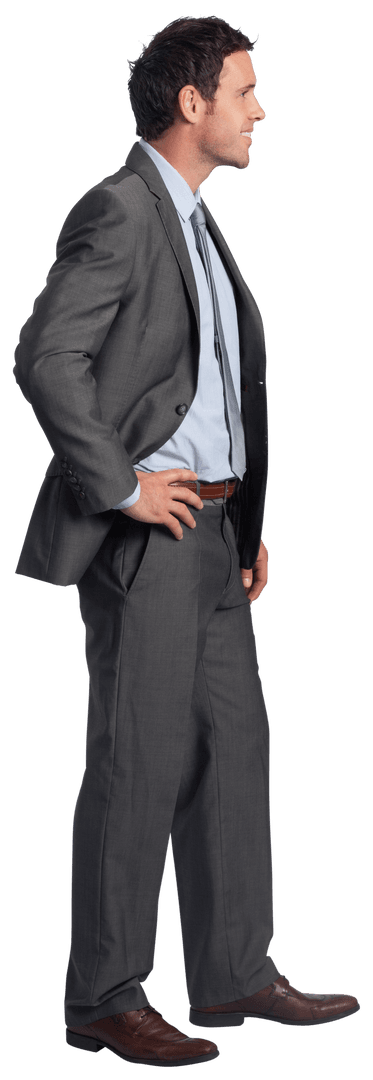 Confident Businessman Smiling With Hand on Hip in Transparent Background