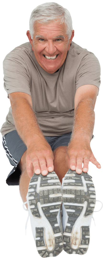 Senior Man Excercising Stretching Legs Transparent