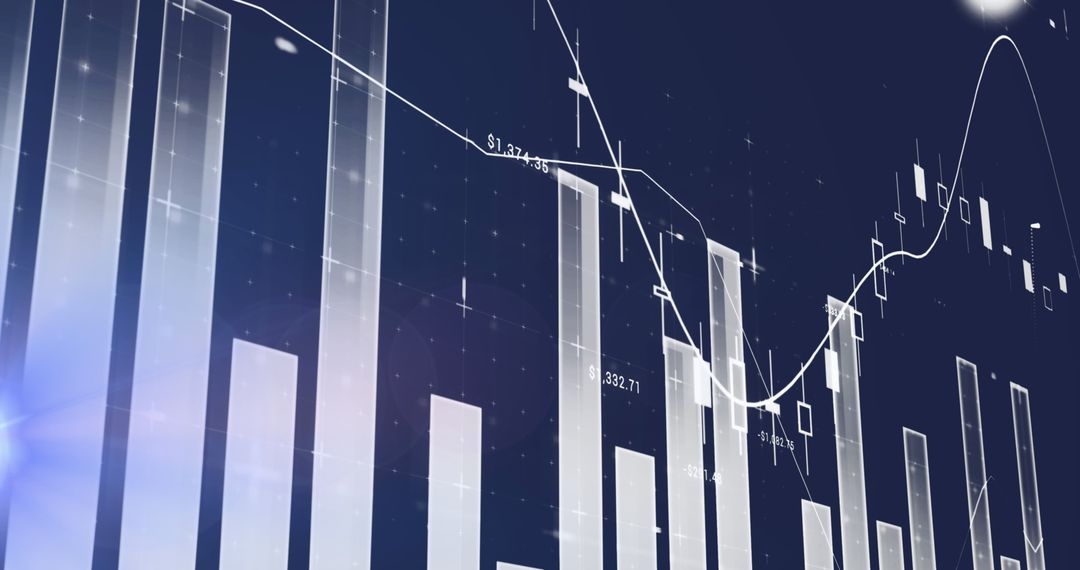 Abstract Digital Finance Chart with Glowing Bars and Lines