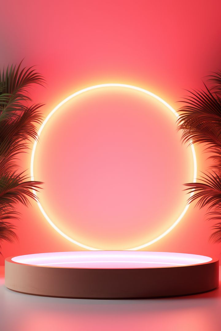 Neon Circle Backdrop With Palm Trees - Free Images, Stock Photos and Pictures on Pikwizard.com