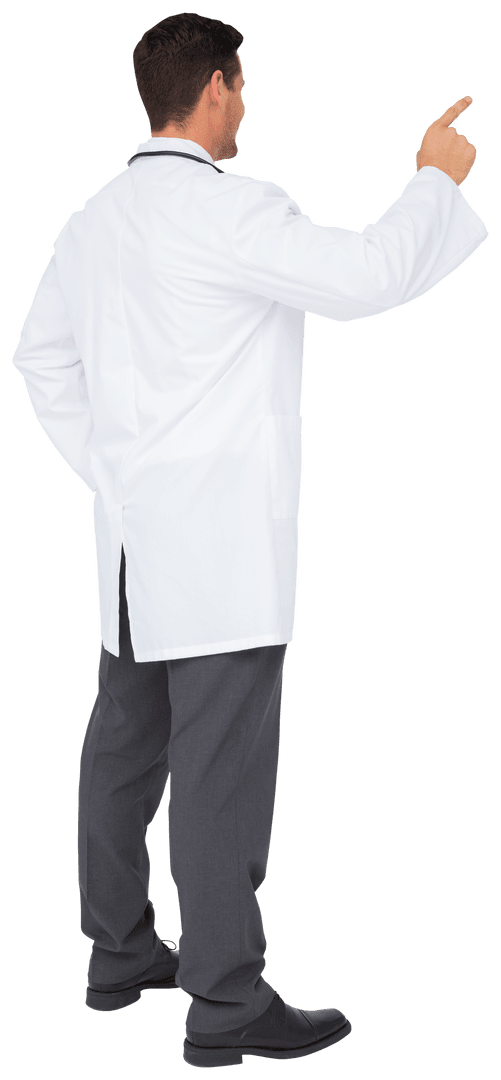 Medical Professional in White Coat Pointing Transparent Background