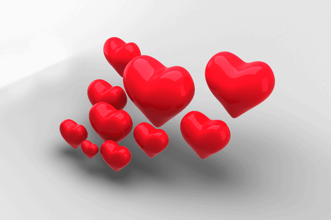 Floating Red Hearts on Transparent Background for Romantic Design