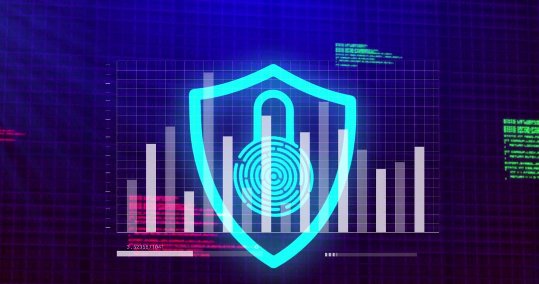Cybersecurity Shield with Financial Data Graphics