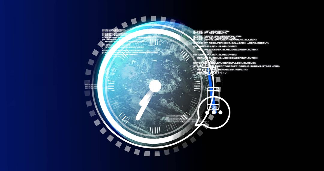 Futuristic Clock and Code Globe with Scientific Symbols