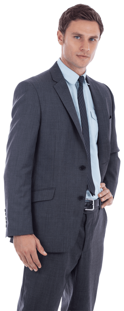 Transparent Confident Businessman Posing with Hand on Hip in Professional Suit