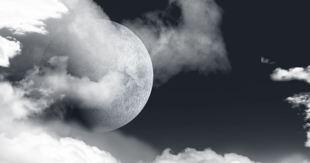 Luminous Moon with Clouds on Grey Sky