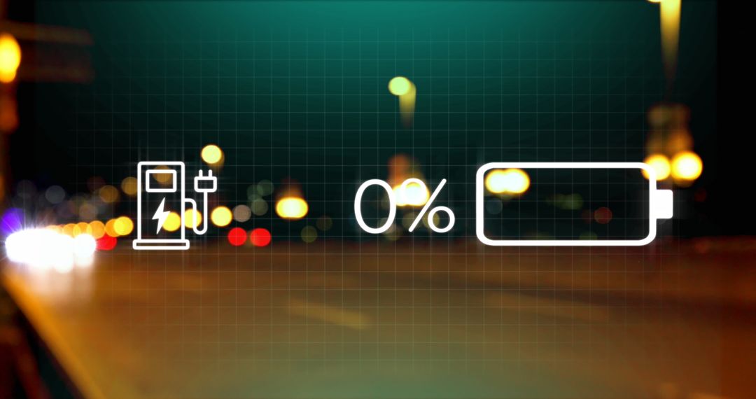 Digital Display Shows Charging Symbol with City Lights