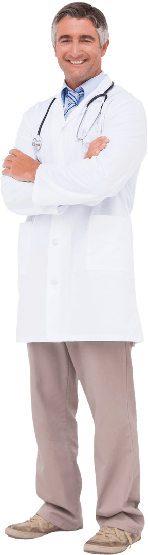 Transparent Happy Doctor with Stethoscope Smiling in White Coat