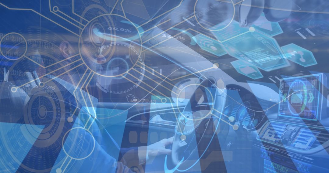 Futuristic Car Technology Interface with Driver Interaction