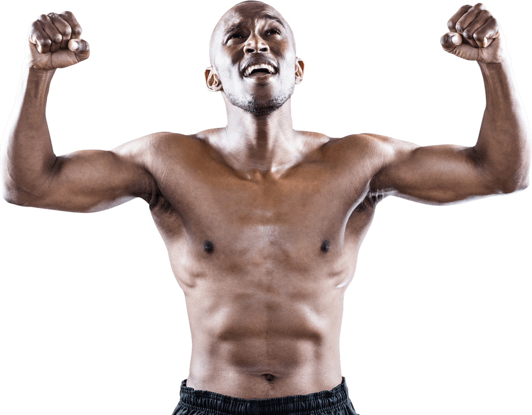 Happy Athletic Man Cheering with Clenched Fists Transparent Background