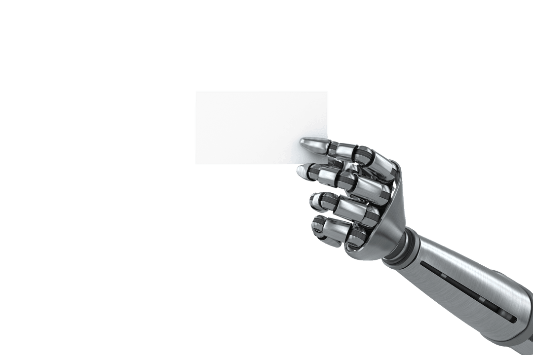 Transparent Robotic Hand Holding Business Card for Futuristic Designs