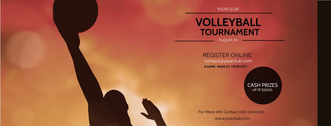 Dynamic Volleyball Tournament Flyer with Fiery Player Silhouette - Download Free Stock Templates Pikwizard.com