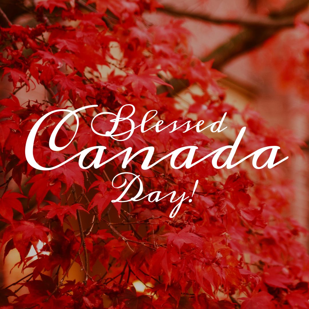 Blessed Canada Day Text Over Vibrant Red Maple Leaves