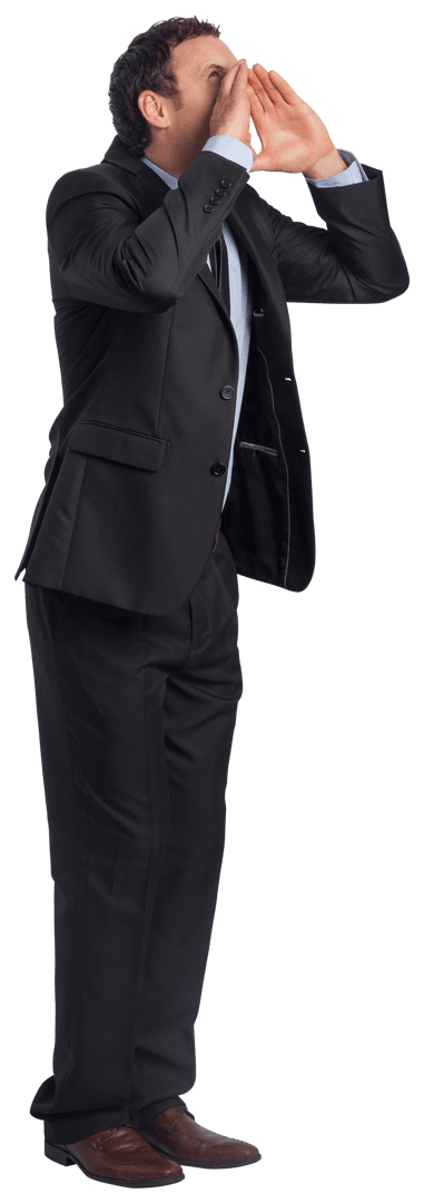 Dynamic Businessman Shouting with Passion on Transparent Background