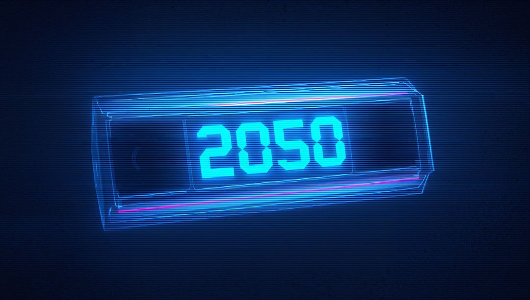 Holographic Neon 2050 Display projecting cyan seven-segment wireframe prism in dark cyber