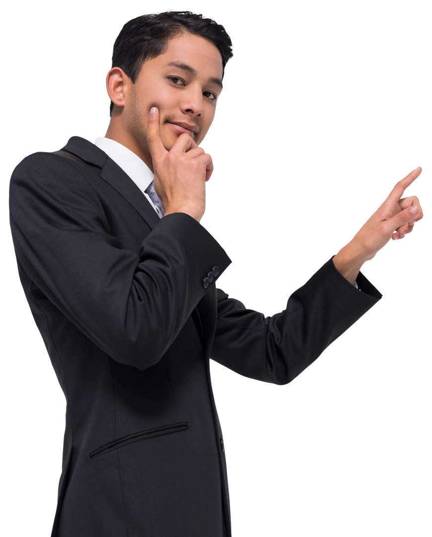 Biracial Businessman Sniling and Pointing with Confidence on Transparent Extra Reality - Download Free Stock Images Pikwizard.com