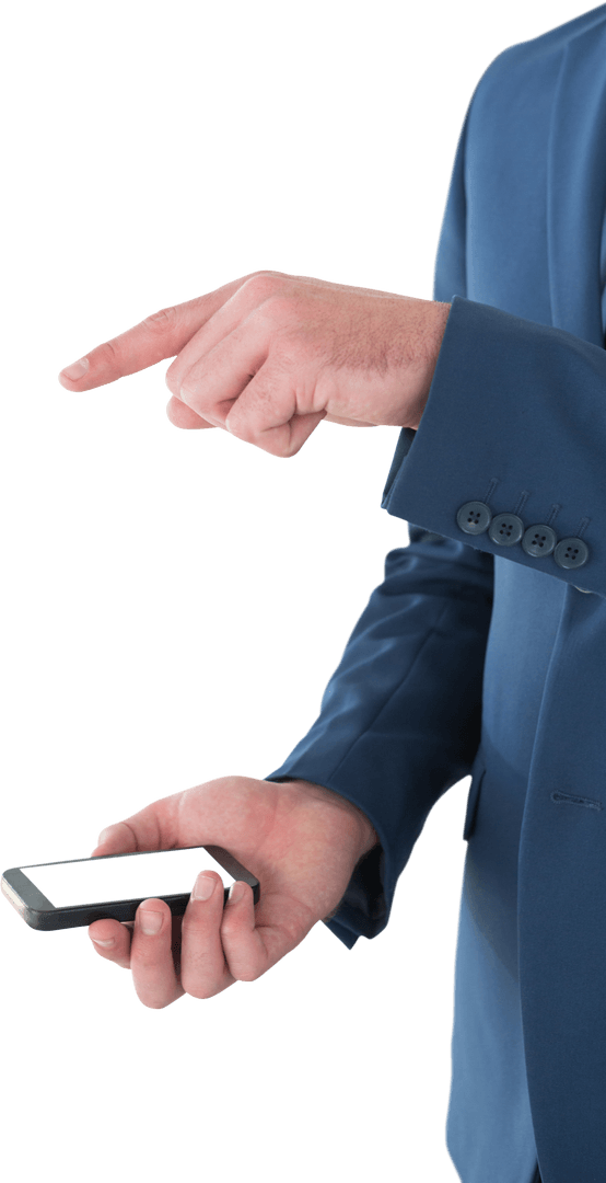 Businessman Gesturing Over Transparent Phone Screen
