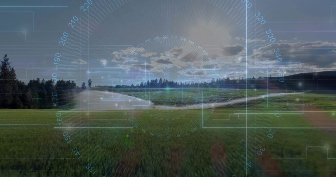 Futuristic Navigation Technology Merging with Tranquil Alley Meadow