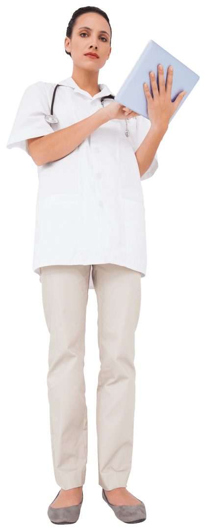 Transparent Young Professional Nurse Using Tablet