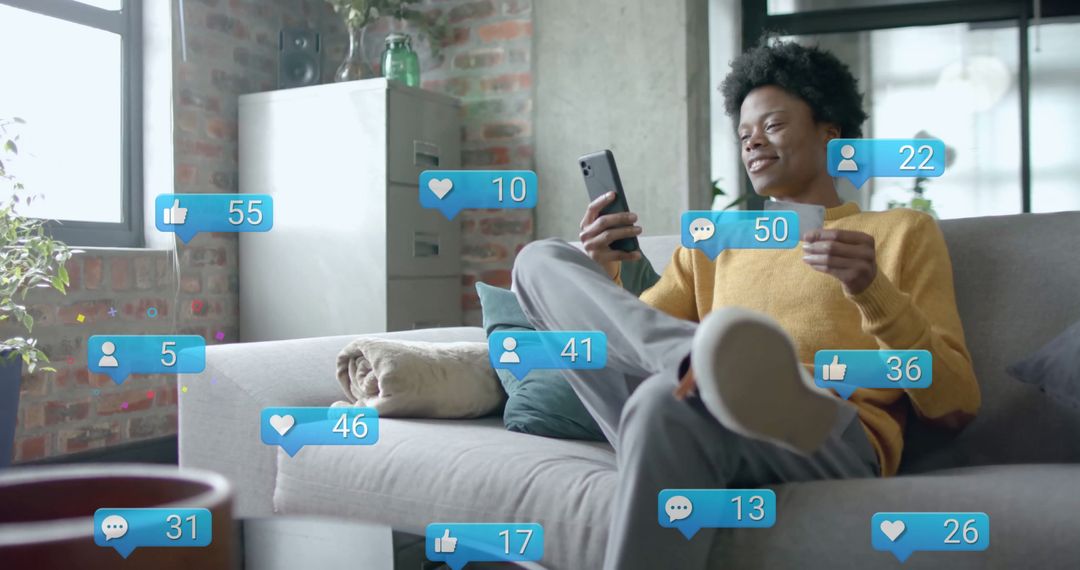 Engaged Man Interacting with Social Media Notifications at Home