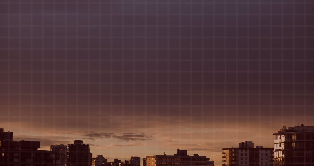 Digital Grid Overlay on Cityscape at Dusk