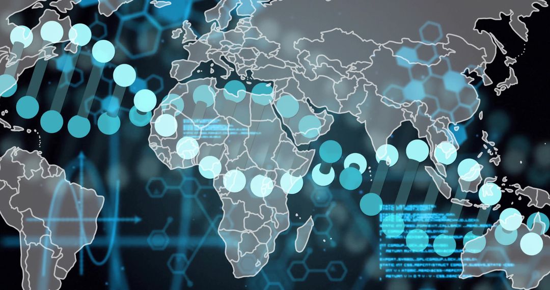 World Map with Digital Interface and Data Network Visualization