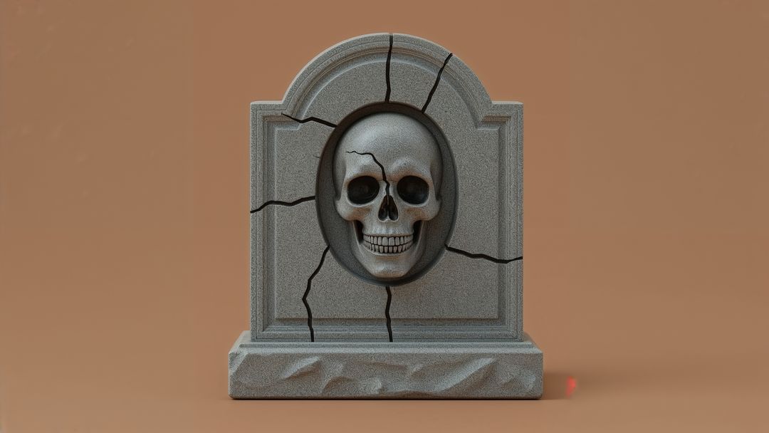 Stone Monument with Skull Relief on Engraved Base