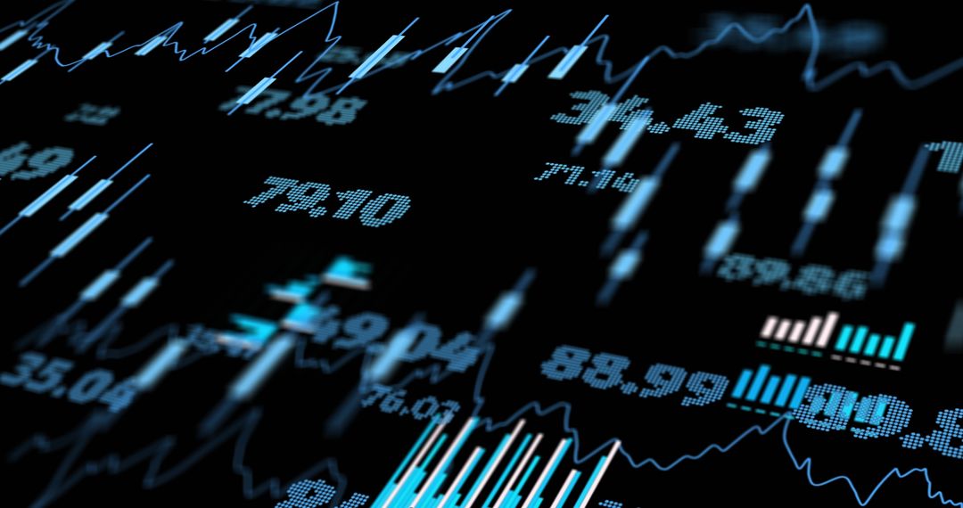 Abstract Financial Data Display with Blue Digital Graphs