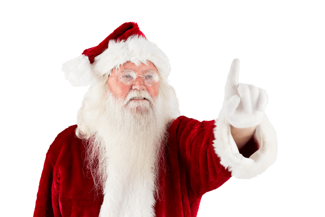 Traditional Santa Claus with Transparent Background Pointing Upwards