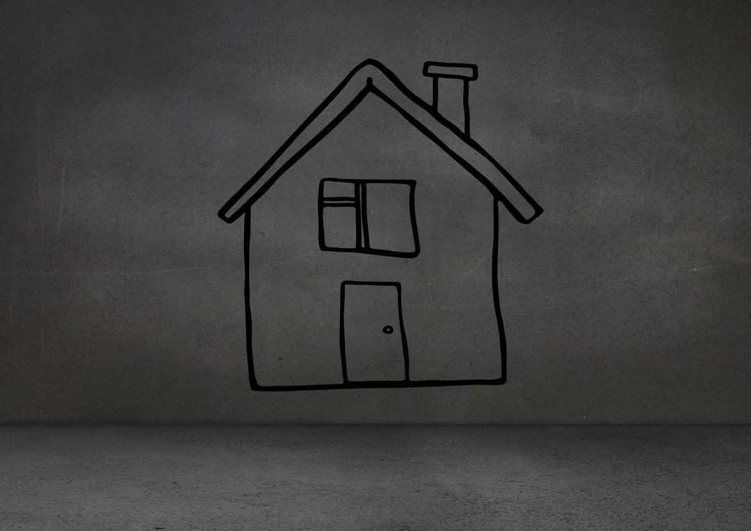 Hand Drawn House on Grey Wall - Free Images, Stock Photos and Pictures on Pikwizard.com