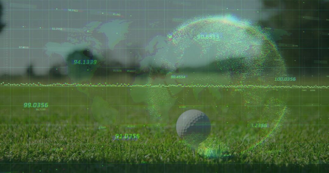 Golf Ball on Fairway with Futuristic World Data Visualization