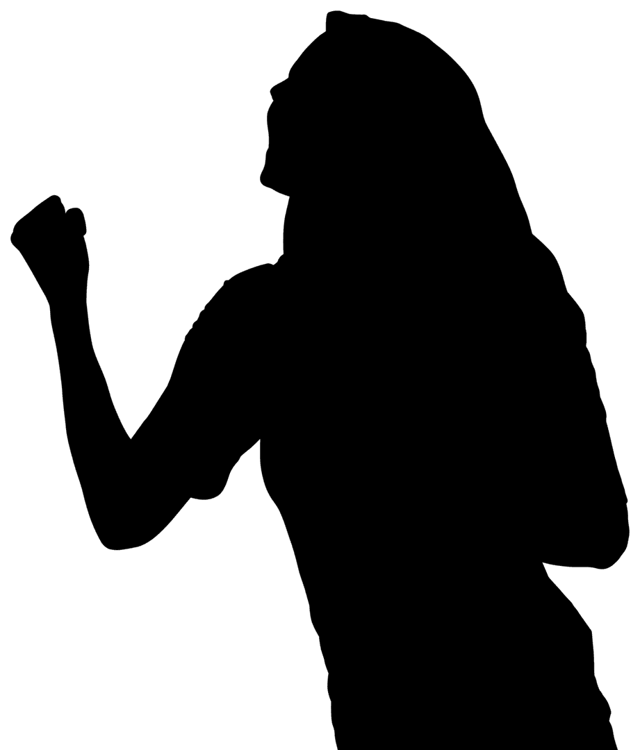 Woman Silhouette with Fist Raised on Transparent Background