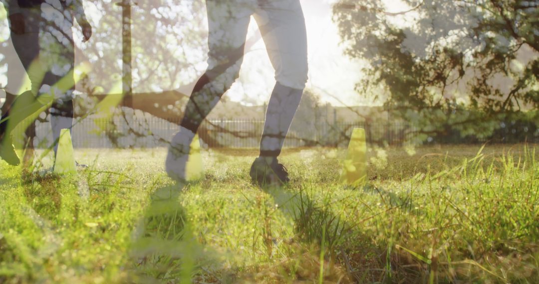 Dynamic Football Scene with Nature Overlay Symbolizing balance