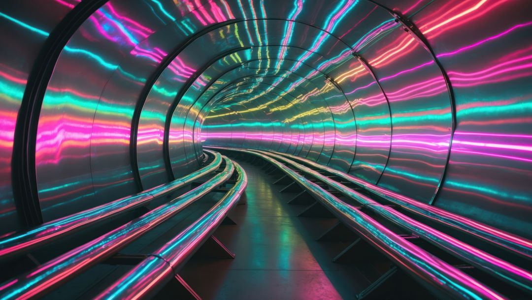 Futuristic Neon Tunnel with Vivid Light Patterns
