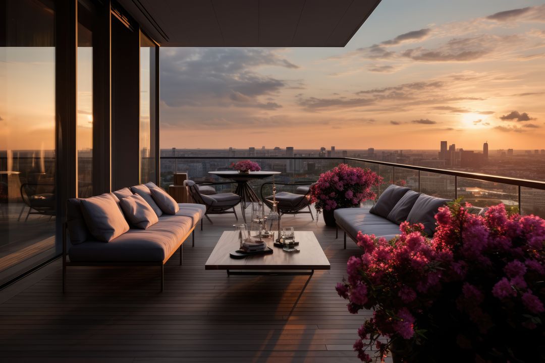 Luxurious Rooftop Terrace with Cityscape at Sunset - Free Images, Stock Photos and Pictures on Pikwizard.com