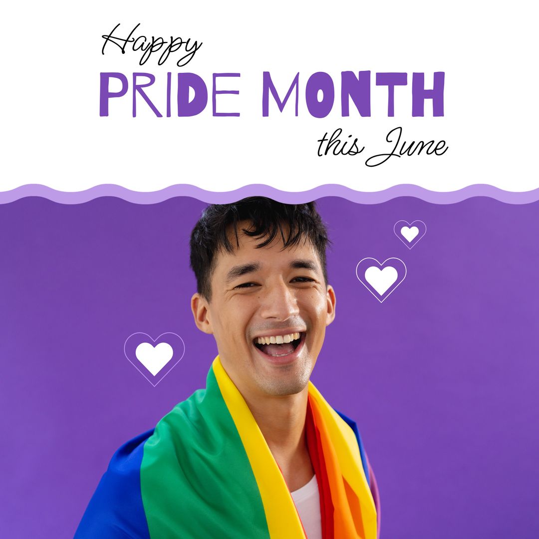 Joyful Man Celebrating Pride Month with Rainbow Flag