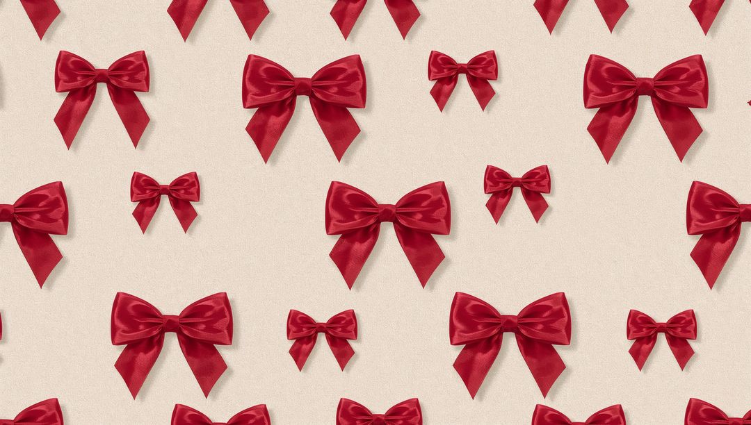 Seamless Red Satin Bow Pattern on Cream Background for Gift Wrap Holiday and Party Design