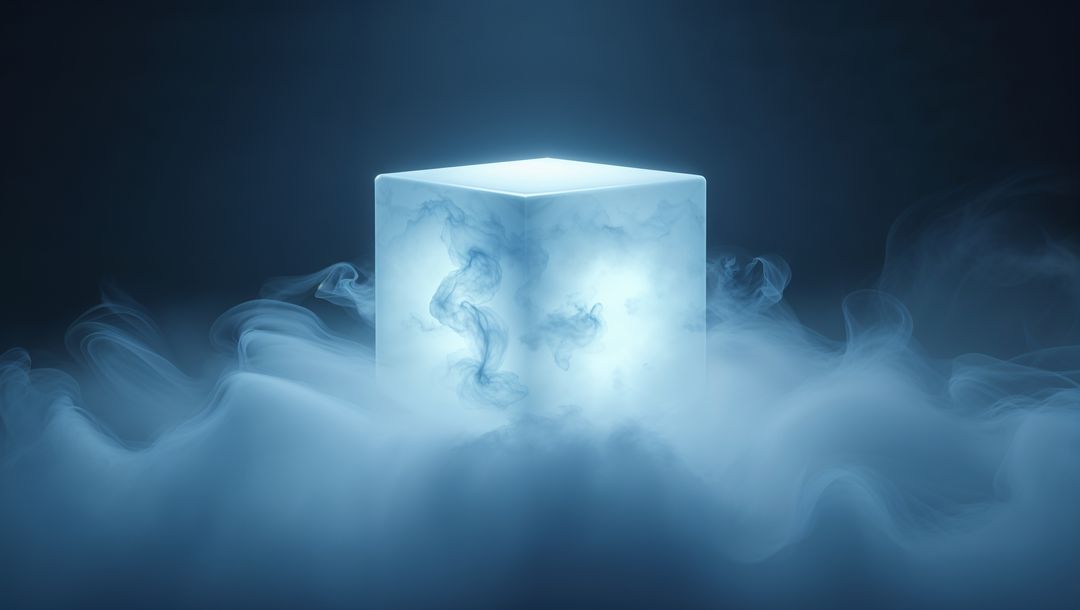 Luminous Cube Illuminating Mystical Blue Mist