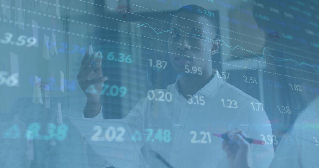 Financial Data Overlay on Diverse Business Team