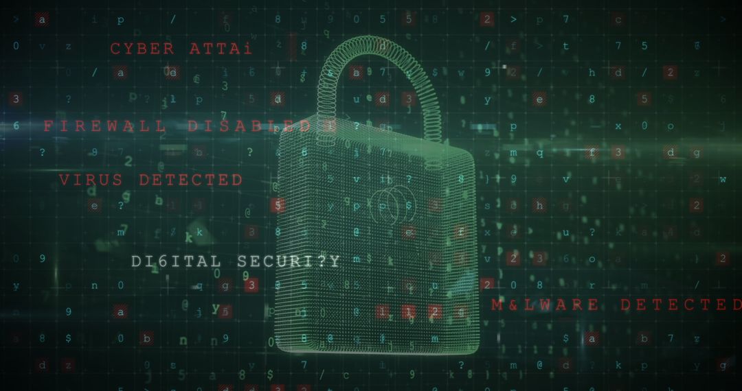Digital Padlock Displaying Cybersecurity Alerts